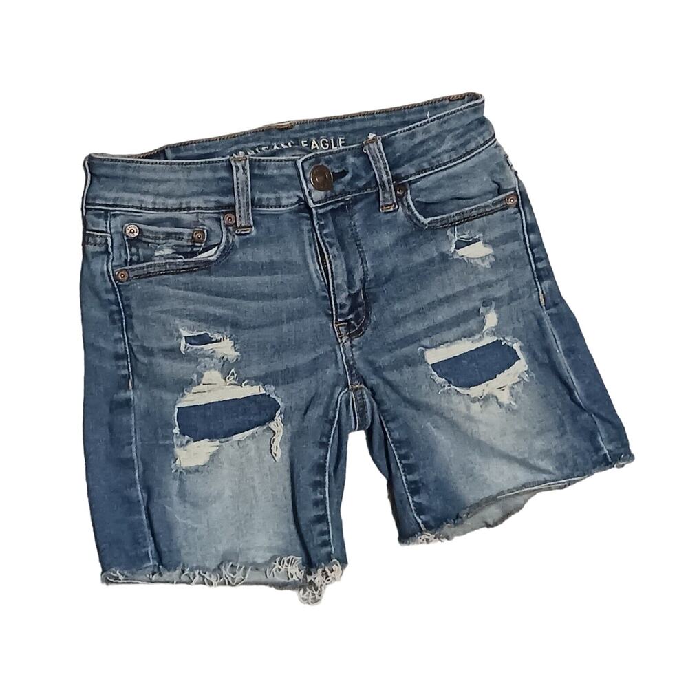 American Eagle Jean Shorts Womens 00 Midi Super Super Stretch Medium Wash Denim